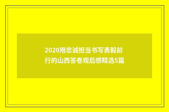 2020用忠诚担当书写勇毅前行的山西答卷观后感精选5篇