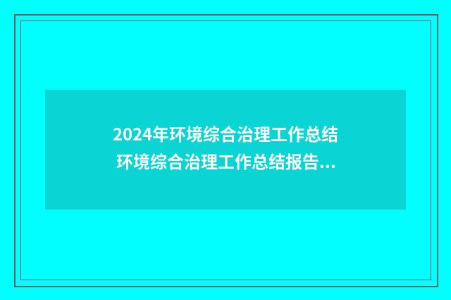 2024年环境综合治理工作总结 环境综合治理工作总结报告4篇