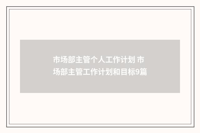 市场部主管个人工作计划 市场部主管工作计划和目标9篇