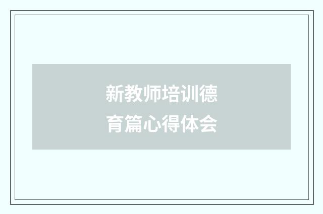 新教师培训德育篇心得体会
