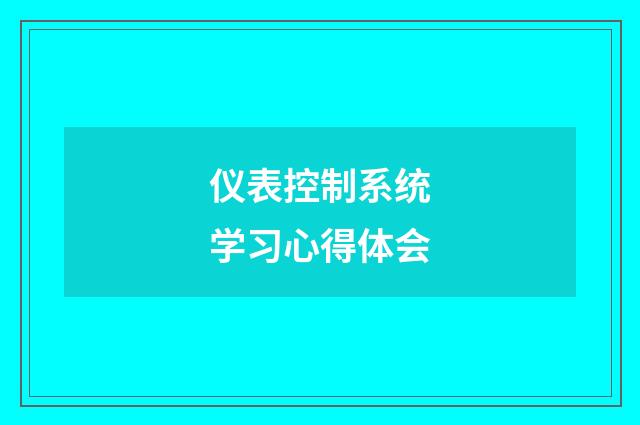仪表控制系统学习心得体会