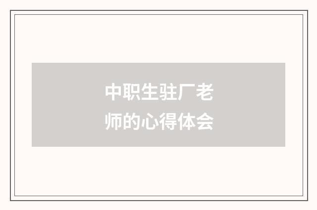 中职生驻厂老师的心得体会