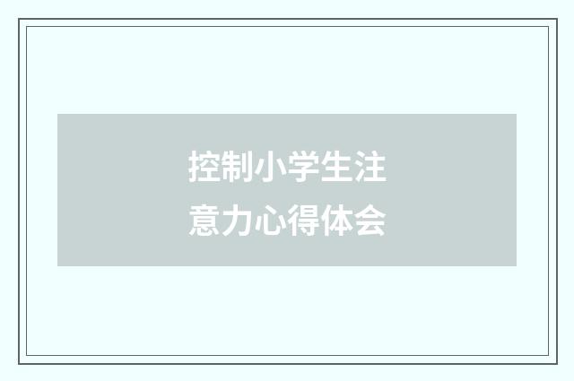 控制小学生注意力心得体会