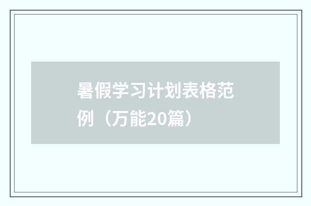 暑假学习计划表格范例（万能20篇）