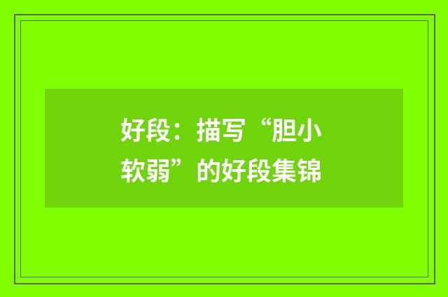好段:描写“胆小 软弱”的好段集锦