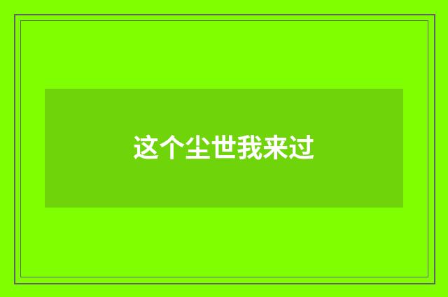 这个尘世我来过