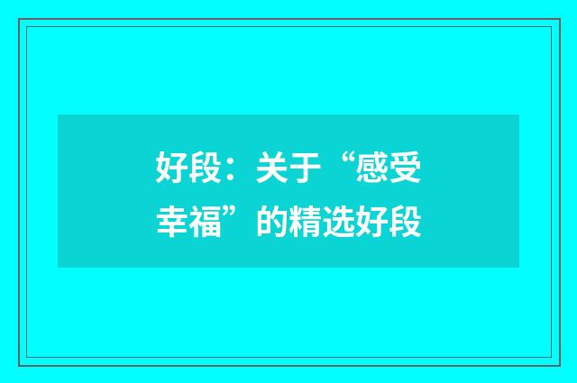 好段：关于“感受幸福”的精选好段