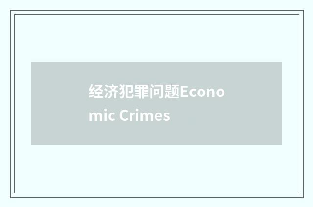 经济犯罪问题Economic Crimes