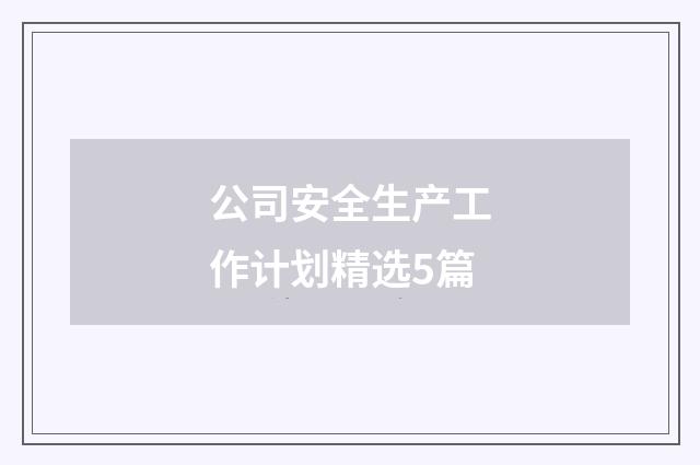 公司安全生产工作计划精选5篇
