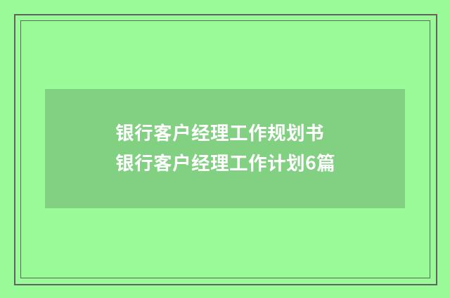 银行客户经理工作规划书 银行客户经理工作计划6篇