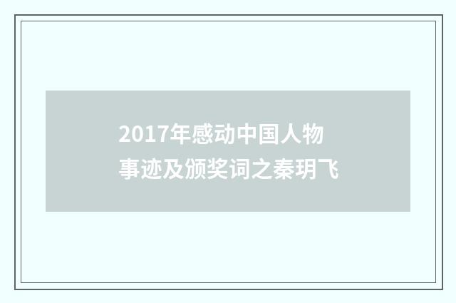 2017年感动中国人物事迹及颁奖词之秦玥飞