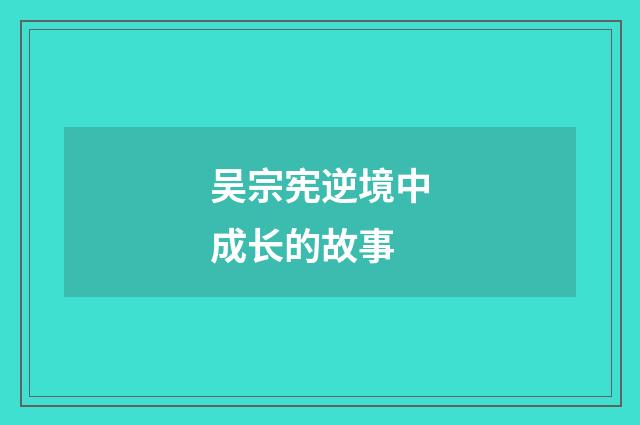 吴宗宪逆境中成长的故事
